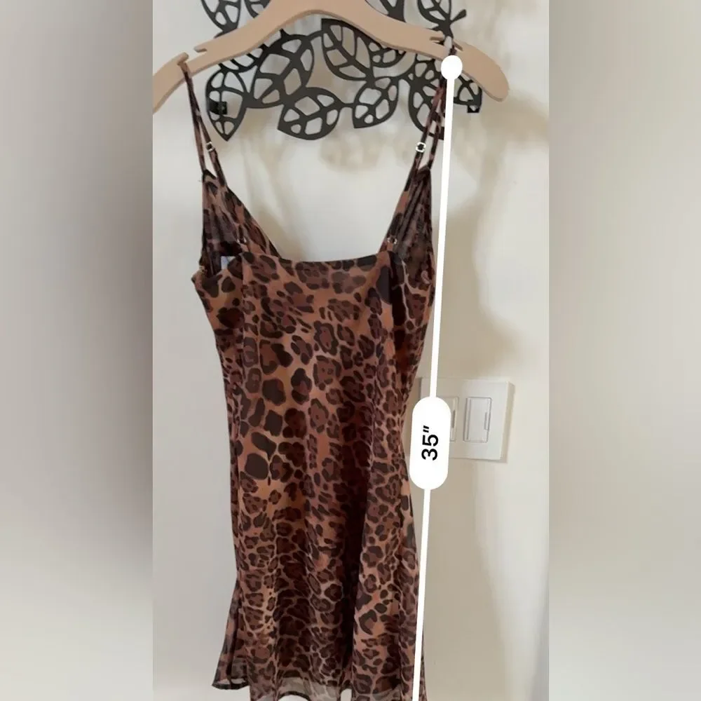 SNDYS Skin Leopard Animal Print Cowl Draped Neck Mini Slip Dress 8 NWT